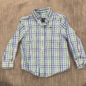 Vineyard Vines Kids Plaid Shirt in Blue and Green